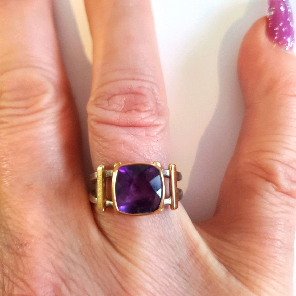 Beautiful Amethyst 10k Gold & Silver Ring Size 7.5 - Picture 1 of 4